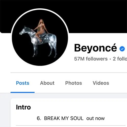 a screenshot of facebook profile page belonging to beyonce