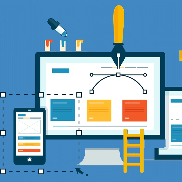 a graphic of a laptop showing different compenents that make a custom website page template