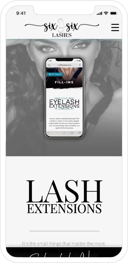 mobile responsive screenshot of 606 lashes website