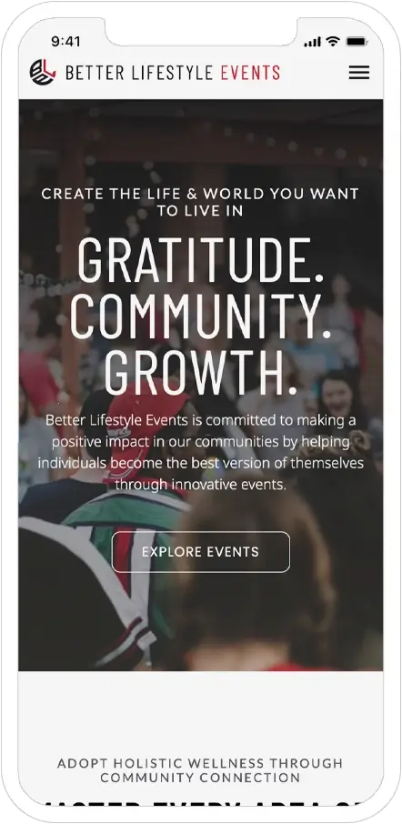 mobile responsive screenshot of better lifestyle events website