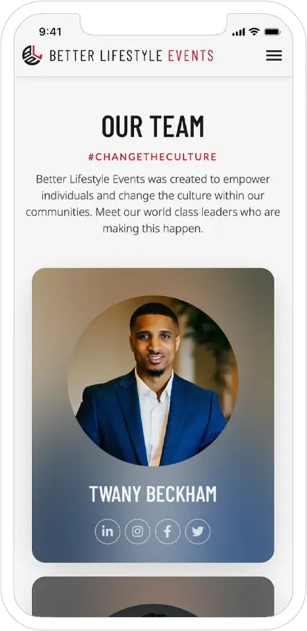 mobile responsive screenshot of better lifestyle events website