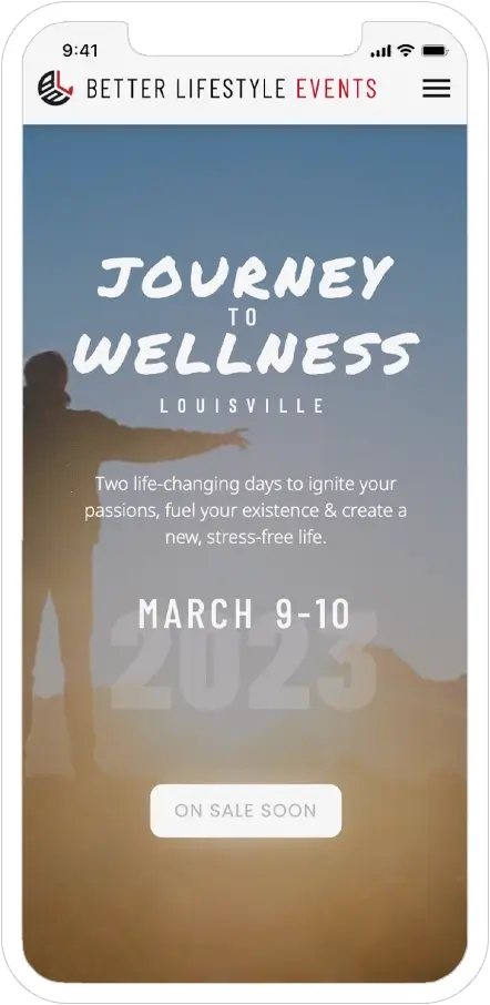 mobile responsive screenshot of better lifestyle events website