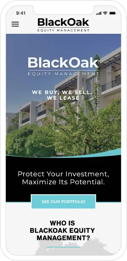 mobile responsive screenshot of blackoak equity management website