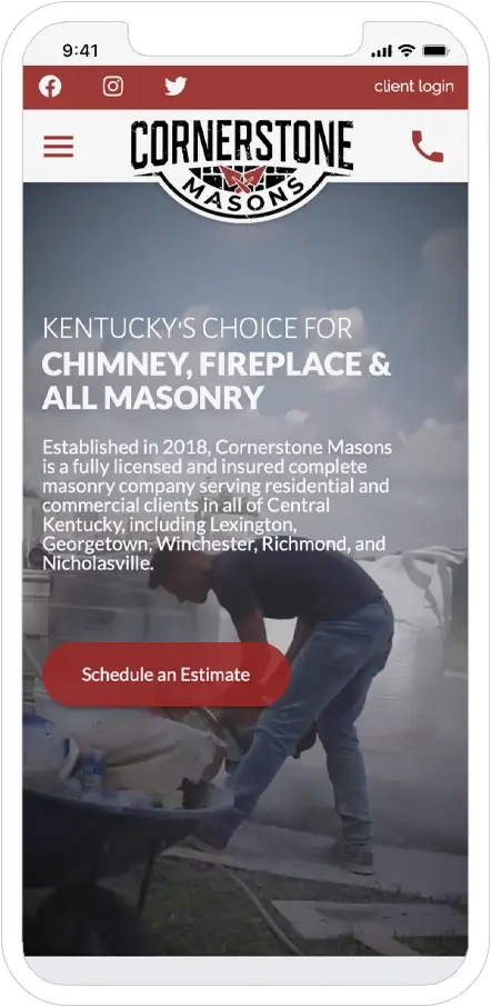 mobile responsive screenshot of cornerstone masons website