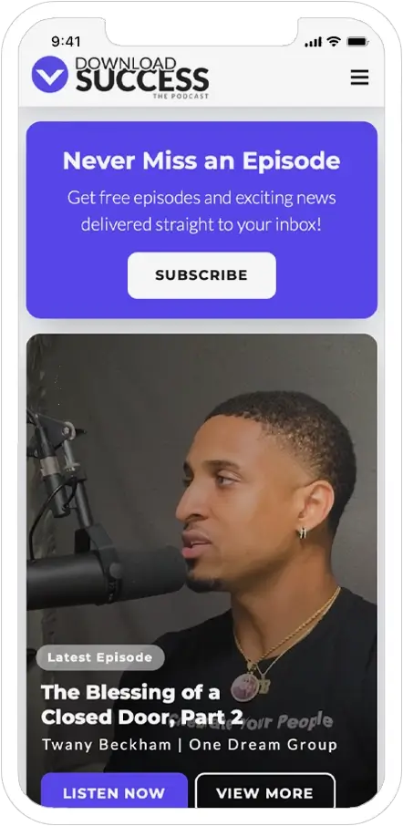 mobile responsive screenshot of download success podcast website