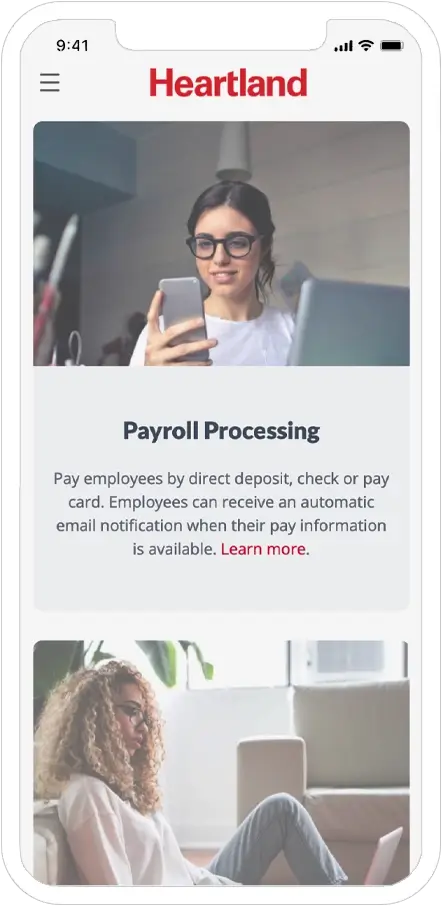 mobile responsive screenshot of heartland payroll solutions website