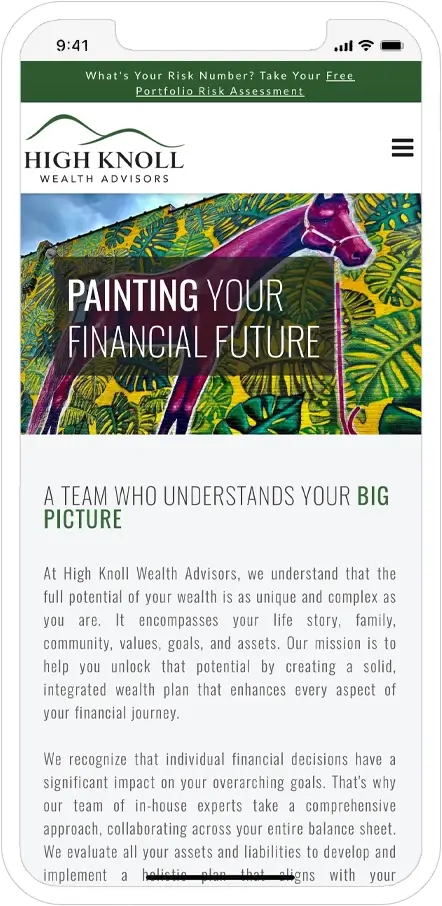 mobile responsive screenshot of high knoll wealth website