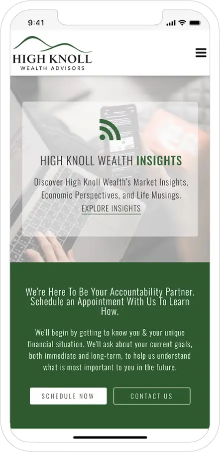 mobile responsive screenshot of high knoll wealth website