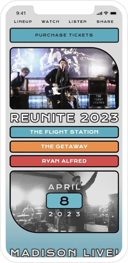 mobile responsive screenshot of reunite 2023 website