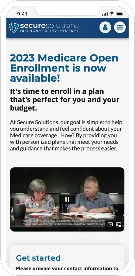mobile responsive screenshot of secure solutions insurance website