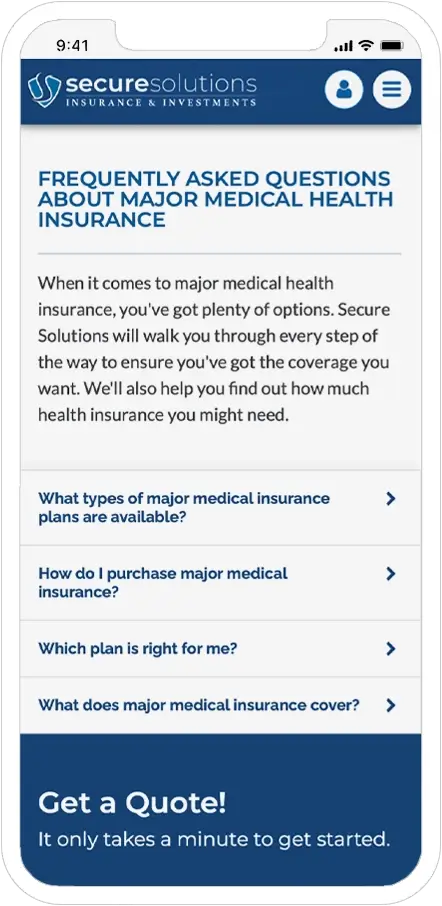 mobile responsive screenshot of secure solutions insurance website