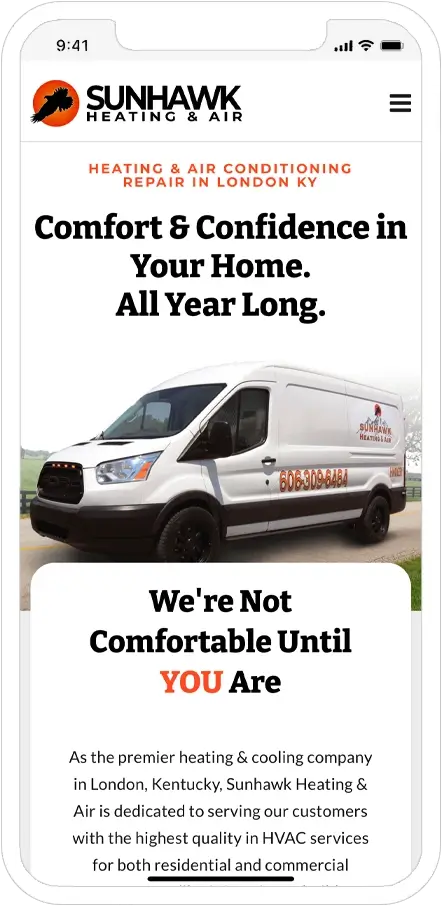 mobile responsive screenshot of sunhawk heating and air website