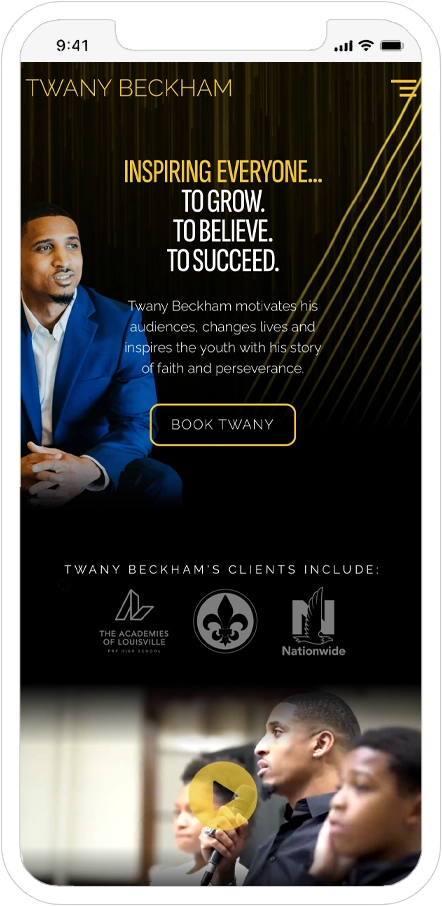 mobile responsive screenshot of twany beckham website